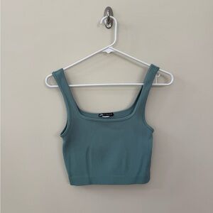 Zara Teal Fitted Crop Tank Top
